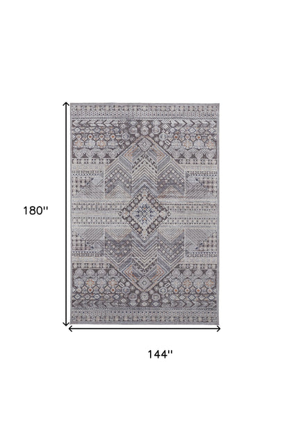 12 x 15 Ivory & Gray Geometric Power Loom Distressed Stain Resistant Rug