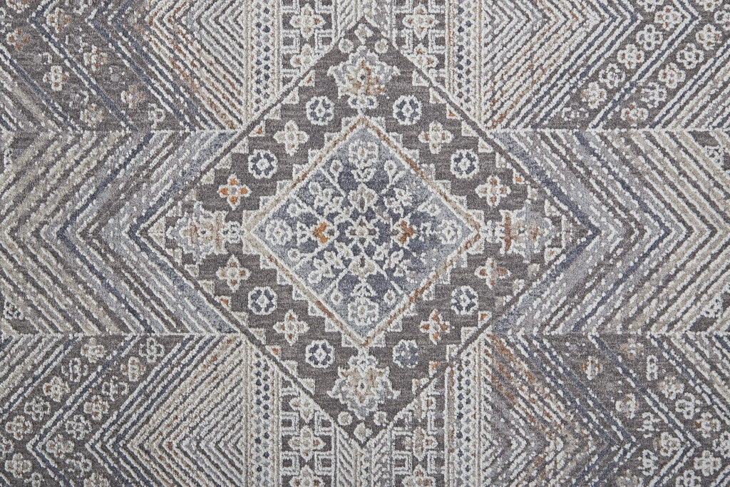 12 x 15 Ivory & Gray Geometric Power Loom Distressed Stain Resistant Rug