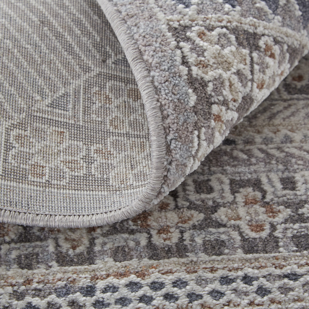 12 x 15 Ivory & Gray Geometric Power Loom Distressed Stain Resistant Rug