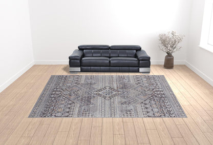 12 x 15 Ivory & Gray Geometric Power Loom Distressed Stain Resistant Rug