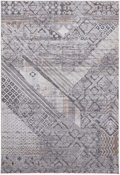 12 x 15 Ivory & Gray Geometric Power Loom Distressed Stain Resistant Rug
