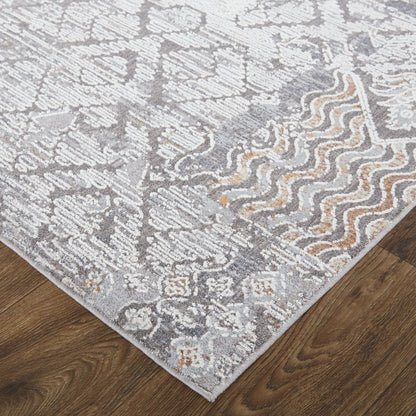12 x 15 Ivory & Gray Geometric Power Loom Distressed Stain Resistant Rug