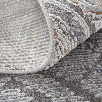 12 x 15 Ivory & Gray Geometric Power Loom Distressed Stain Resistant Rug