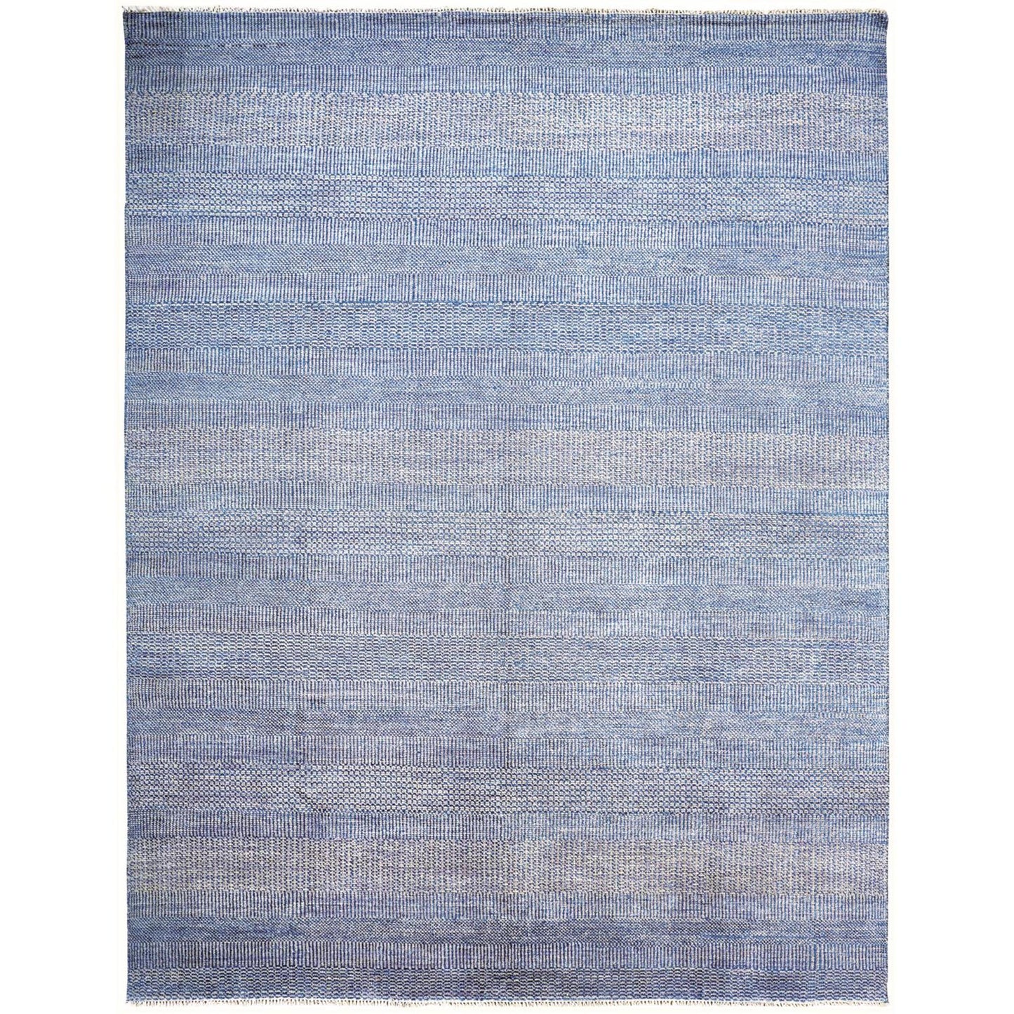 9 x 12 Blue & Silver Wool Striped Hand KNotted Rug
