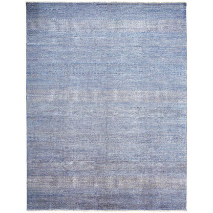 9 x 12 Blue & Silver Wool Striped Hand KNotted Rug