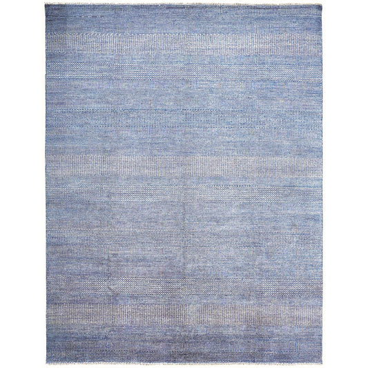 9 x 12 Blue & Silver Wool Striped Hand KNotted Rug