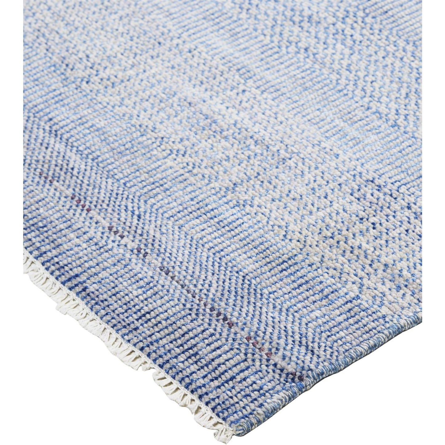 9 x 12 Blue & Silver Wool Striped Hand KNotted Rug