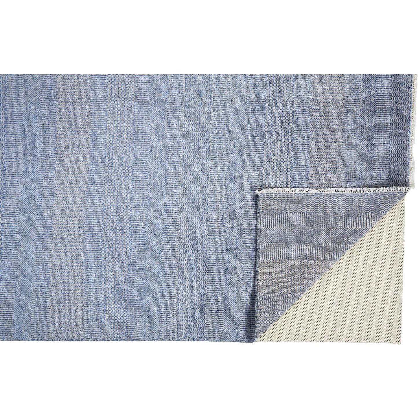 9 x 12 Blue & Silver Wool Striped Hand KNotted Rug