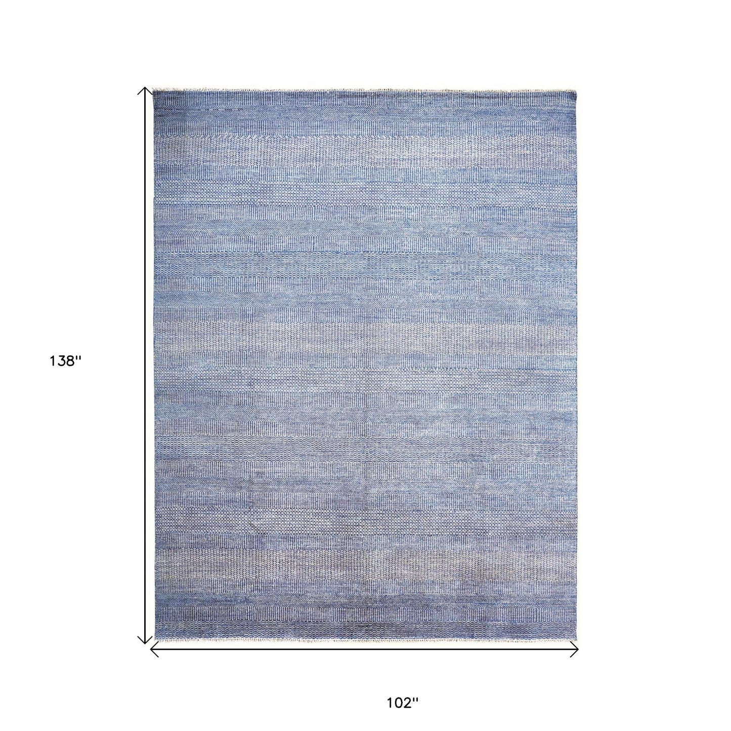 9 x 12 Blue & Silver Wool Striped Hand KNotted Rug