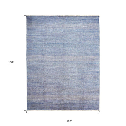 9 x 12 Blue & Silver Wool Striped Hand KNotted Rug