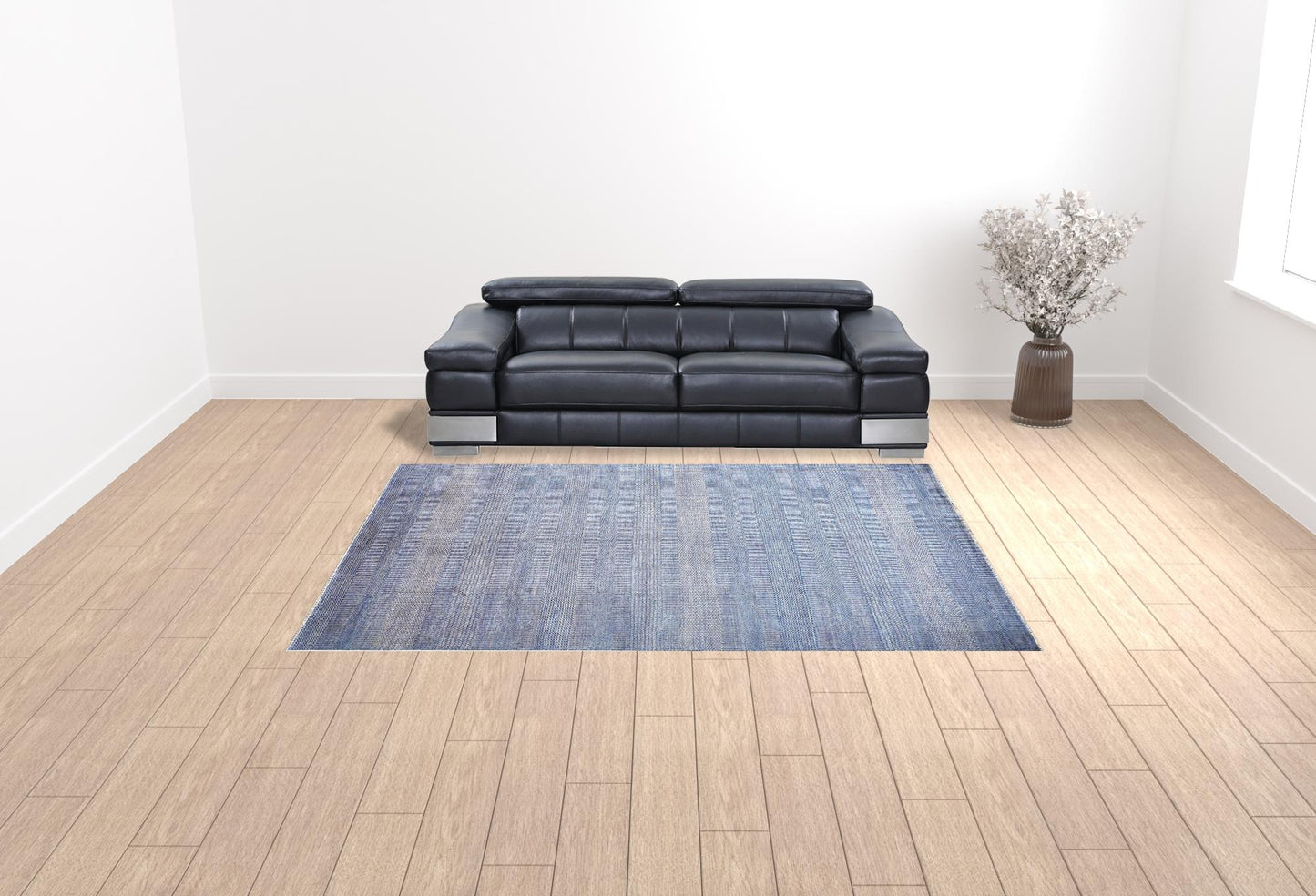 9 x 12 Blue & Silver Wool Striped Hand KNotted Rug