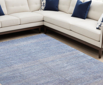 12 x 15 Blue & Ivory Wool Striped Shag Hand Knotted Rug