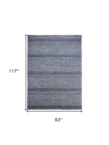 8 x 10 Blue & Gray Wool Striped Hand Knotted Rug
