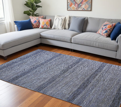 8 x 10 Blue & Gray Wool Striped Hand Knotted Rug