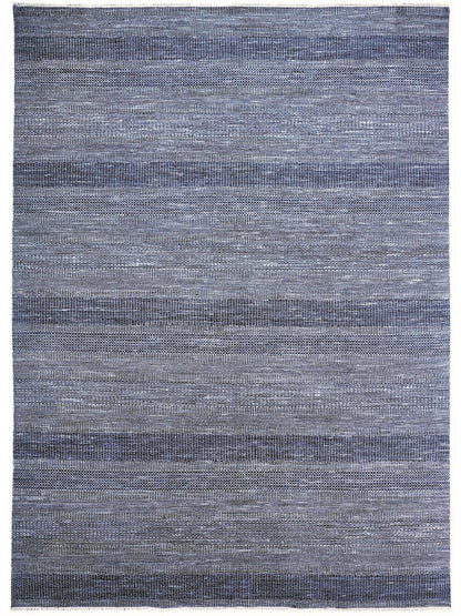 9 x 12 Blue & Gray Wool Striped Hand Knotted Rug