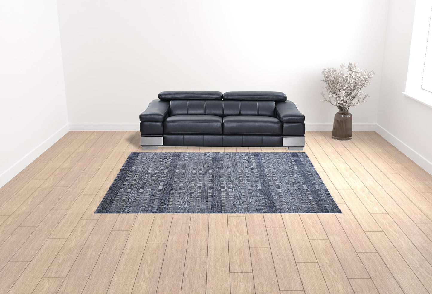 9 x 12 Blue & Gray Wool Striped Hand Knotted Rug