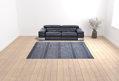 9 x 12 Blue & Gray Wool Striped Hand Knotted Rug