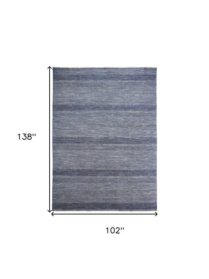9 x 12 Blue & Gray Wool Striped Hand Knotted Rug