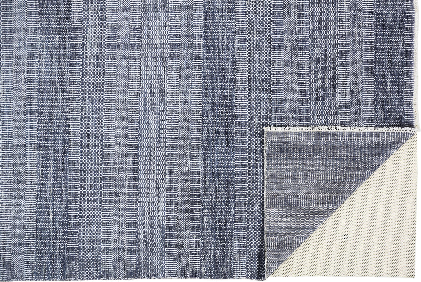 12 x 15 Blue & Silver Wool Striped Hand Knotted Rug