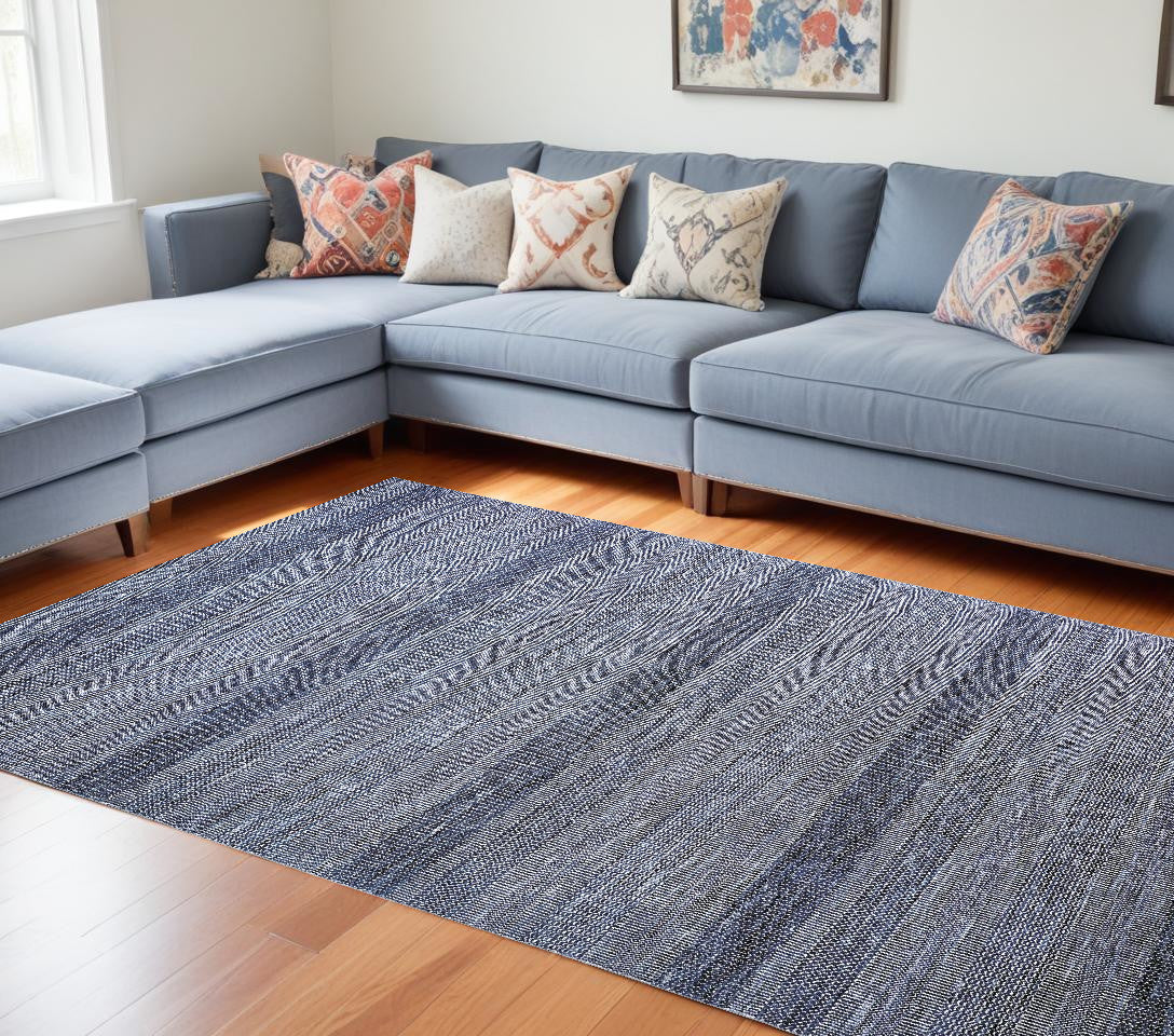 12 x 15 Blue & Silver Wool Striped Hand Knotted Rug