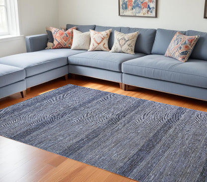 12 x 15 Blue & Silver Wool Striped Hand Knotted Rug