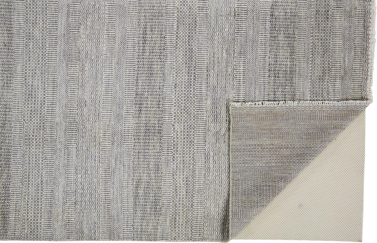 9 x 12 Silver Wool Striped Hand Knotted Rug
