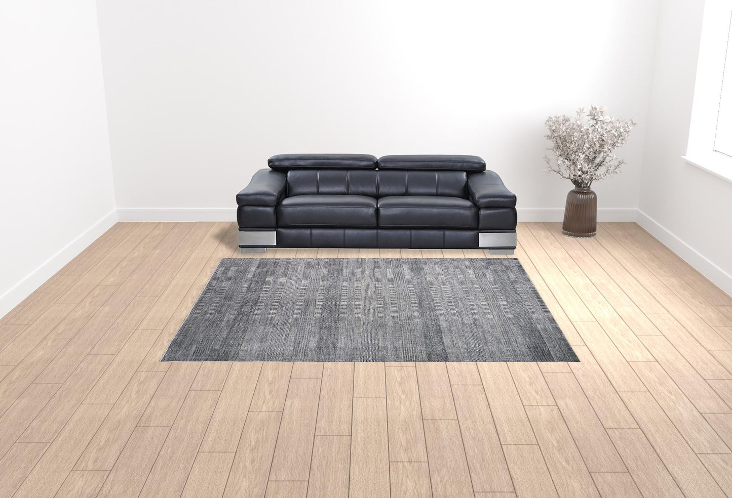 9 x 12 Silver Wool Striped Hand Knotted Rug