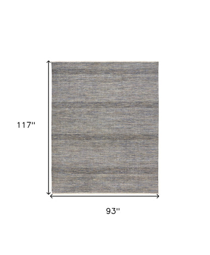 8 x 10 Silver Wool Striped Hand Knotted Rug