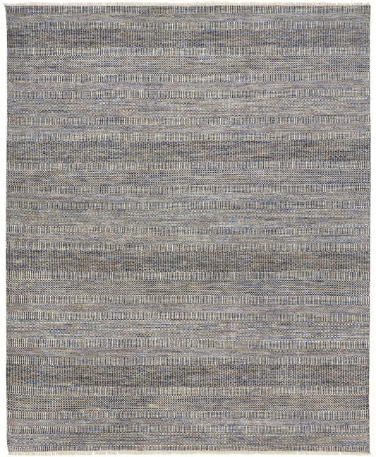 9 x 12 Silver Wool Striped Hand Knotted Rug