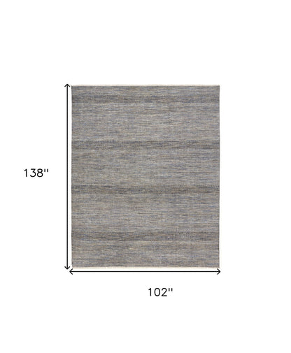 9 x 12 Silver Wool Striped Hand Knotted Rug