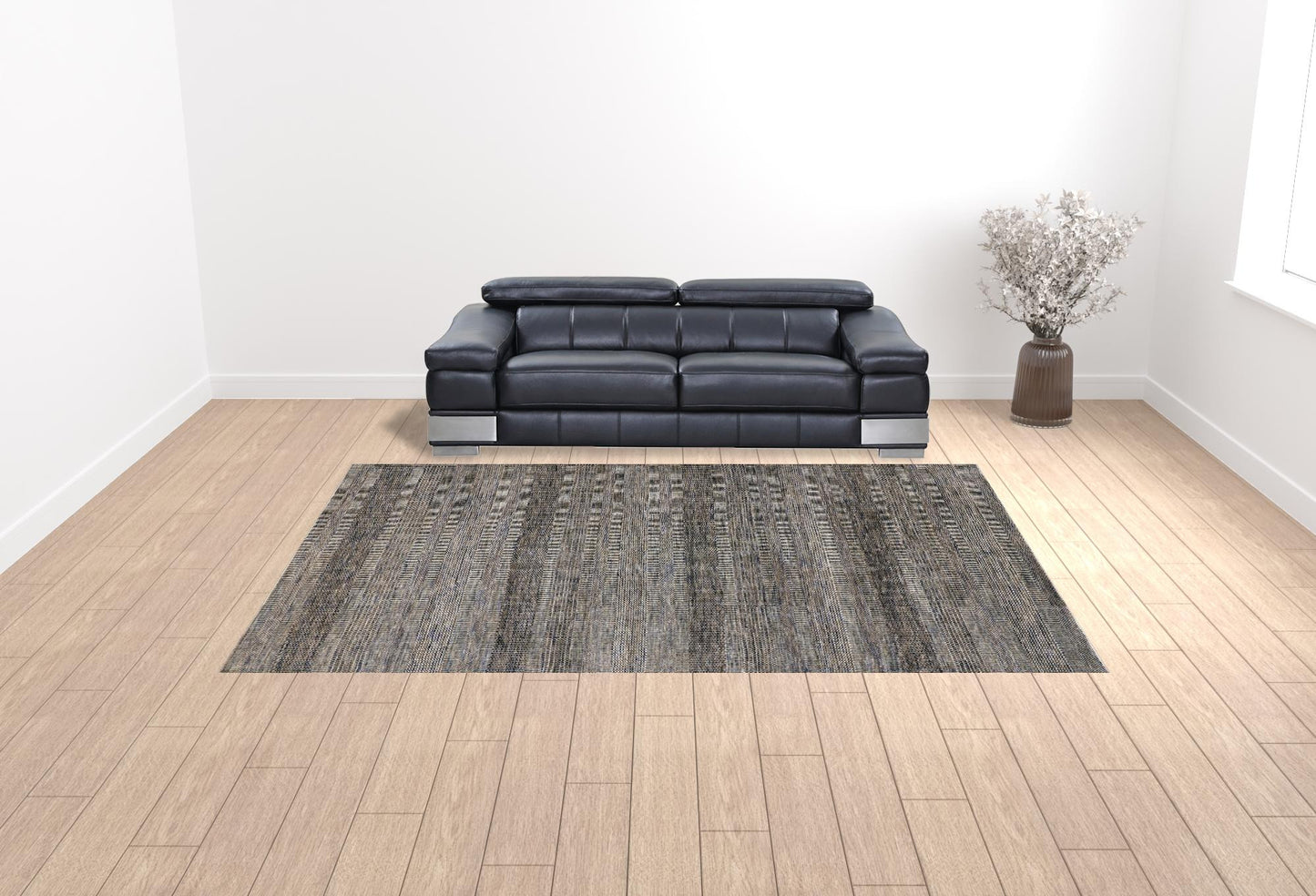 10 x 13 Gray Wool Striped Hand Knotted Rug