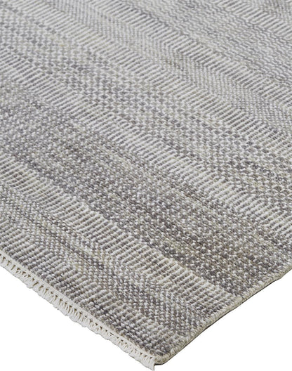 10 x 13 Silver Wool Striped Hand Knotted Rug