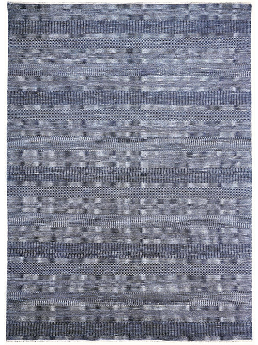 10 x 13 Blue & Gray Wool Striped Hand Knotted Rug
