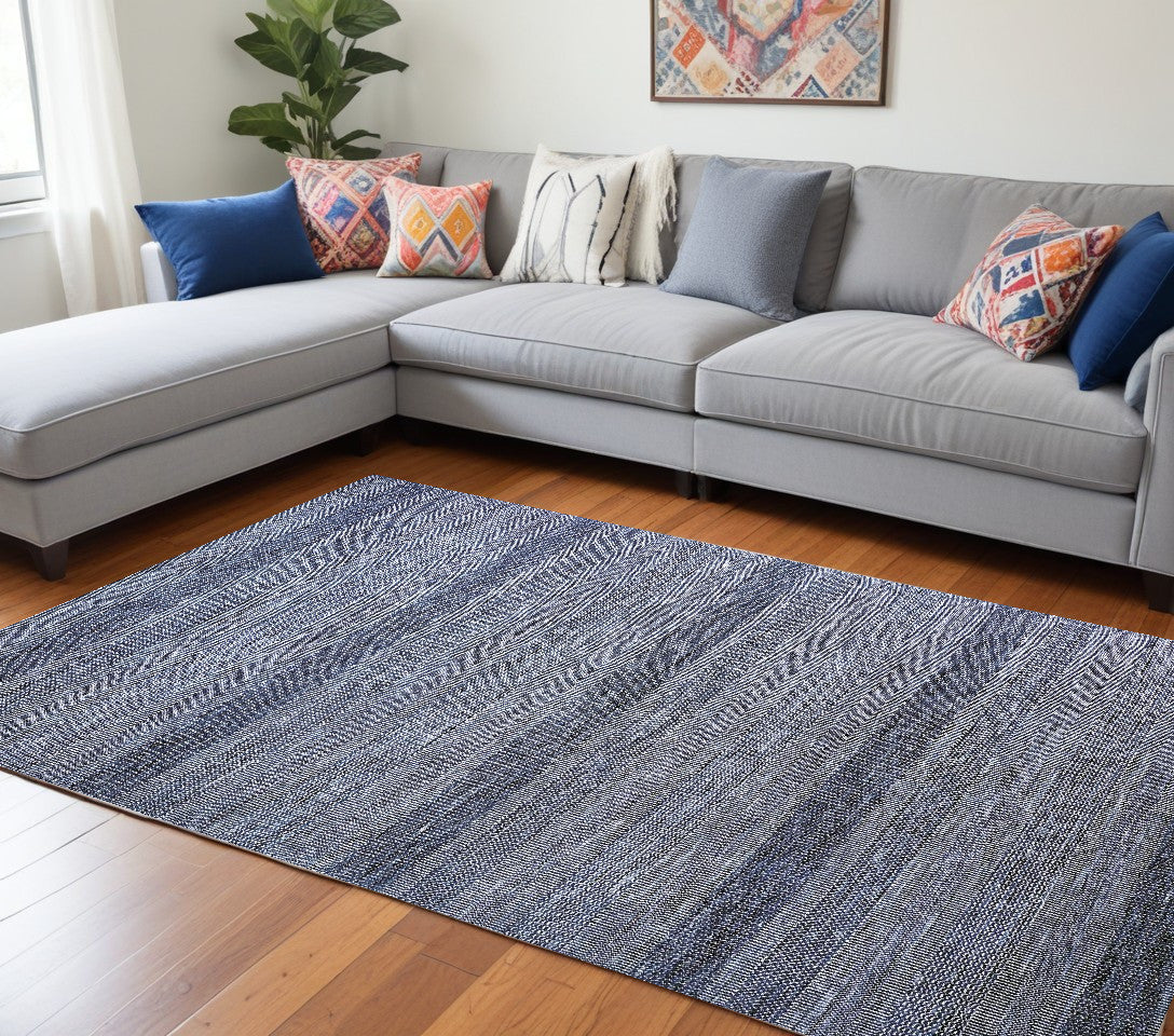 10 x 13 Blue & Gray Wool Striped Hand Knotted Rug