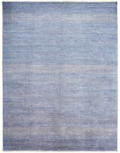 10 x 13 Blue & Silver Wool Striped Hand Knotted Rug
