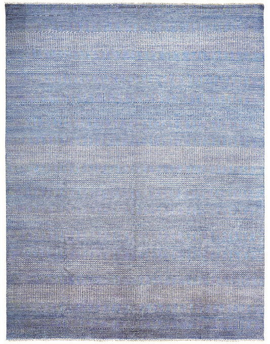10 x 13 Blue & Silver Wool Striped Hand Knotted Rug