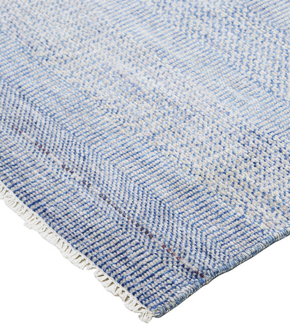 10 x 13 Blue & Silver Wool Striped Hand Knotted Rug