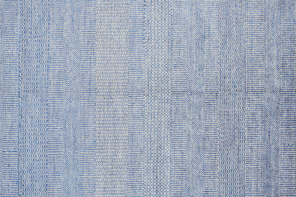 10 x 13 Blue & Silver Wool Striped Hand Knotted Rug