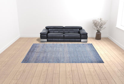 10 x 13 Blue & Silver Wool Striped Hand Knotted Rug