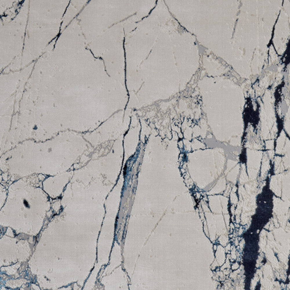 8 x 10 Ivory & Blue Marble Power Loom Distressed Rug