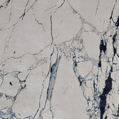 8 x 10 Ivory & Blue Marble Power Loom Distressed Rug