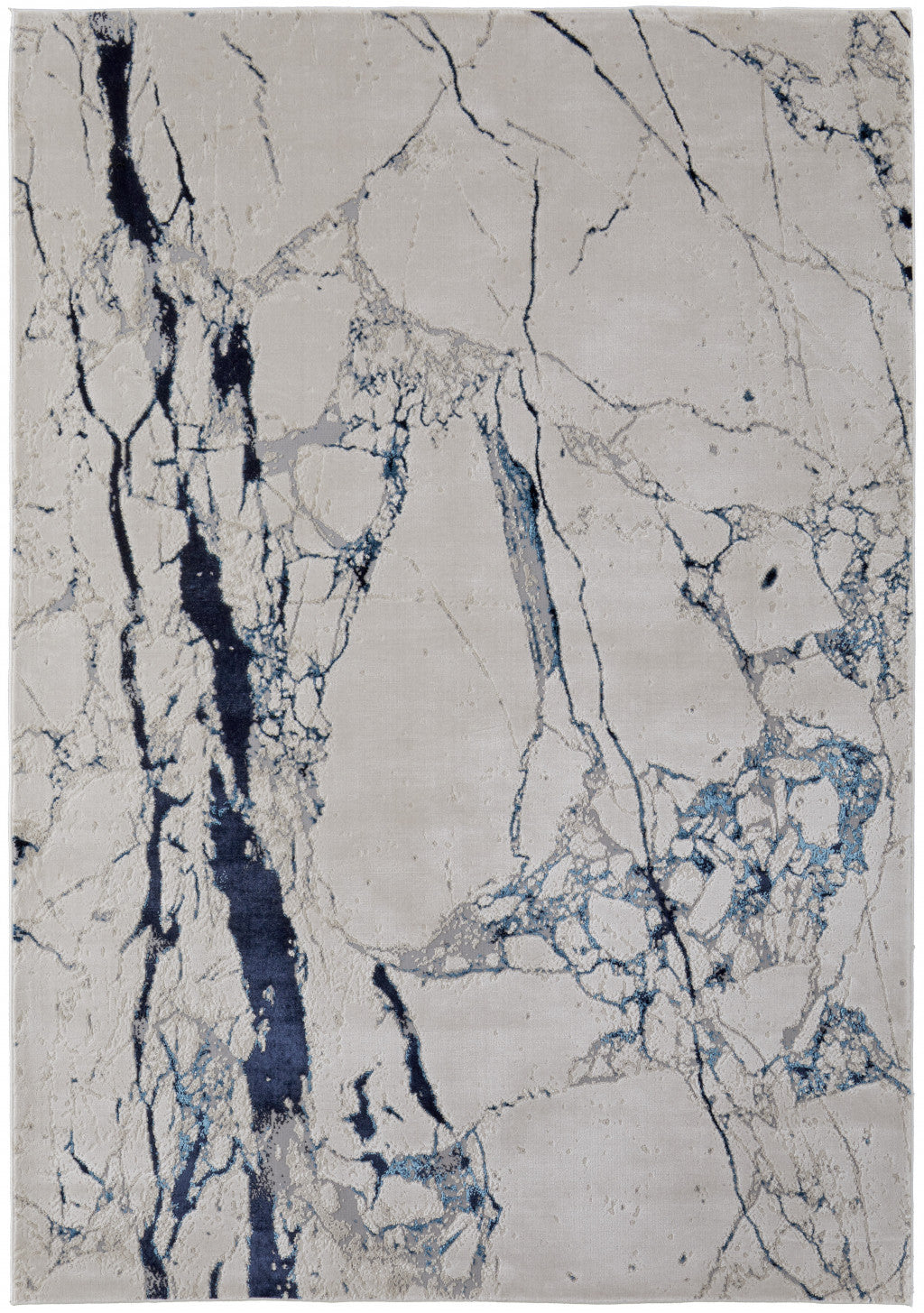 10 x 13 Ivory & Blue Marble Power Loom Distressed Rug