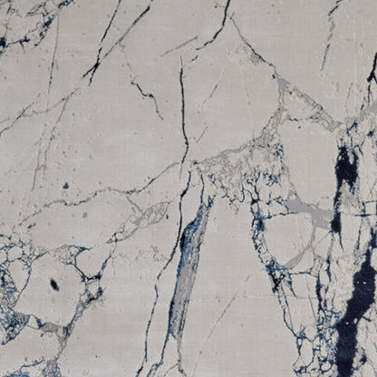 10 x 13 Ivory & Blue Marble Power Loom Distressed Rug