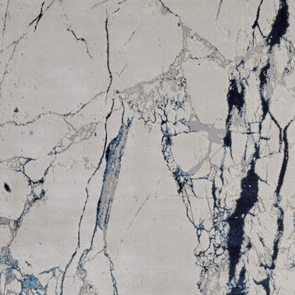 12 x 15 Ivory & Blue Marble Power Loom Distressed Rug