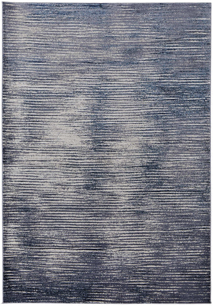 10 x 13 Blue Gray & Ivory Striped Power Loom Distressed Rug