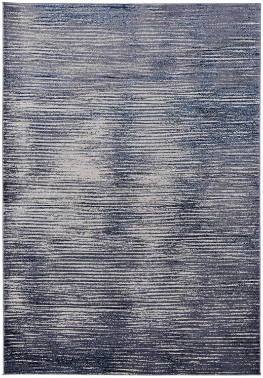 10 x 13 Blue Gray & Ivory Striped Power Loom Distressed Rug