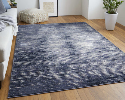 10 x 13 Blue Gray & Ivory Striped Power Loom Distressed Rug