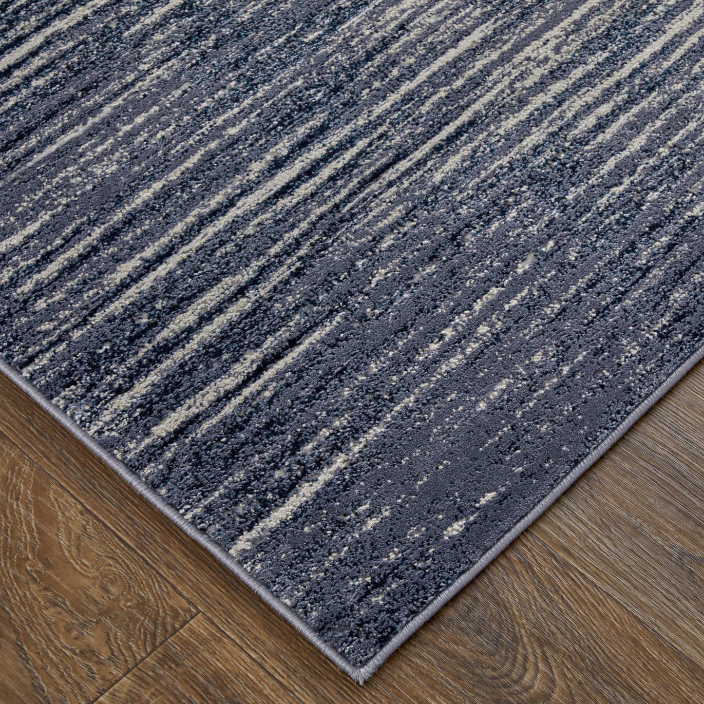 10 x 13 Blue Gray & Ivory Striped Power Loom Distressed Rug