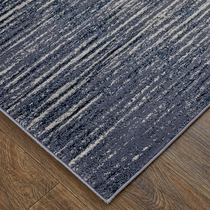 10 x 13 Blue Gray & Ivory Striped Power Loom Distressed Rug