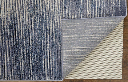 10 x 13 Blue Gray & Ivory Striped Power Loom Distressed Rug